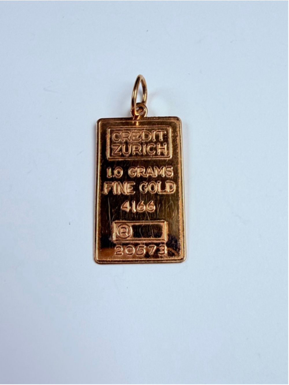 10K Solid Yellow Gold Credit Zurich 1 Gram Ingot Rectangle Bar Necklace Pendant - Picture 1 of 6